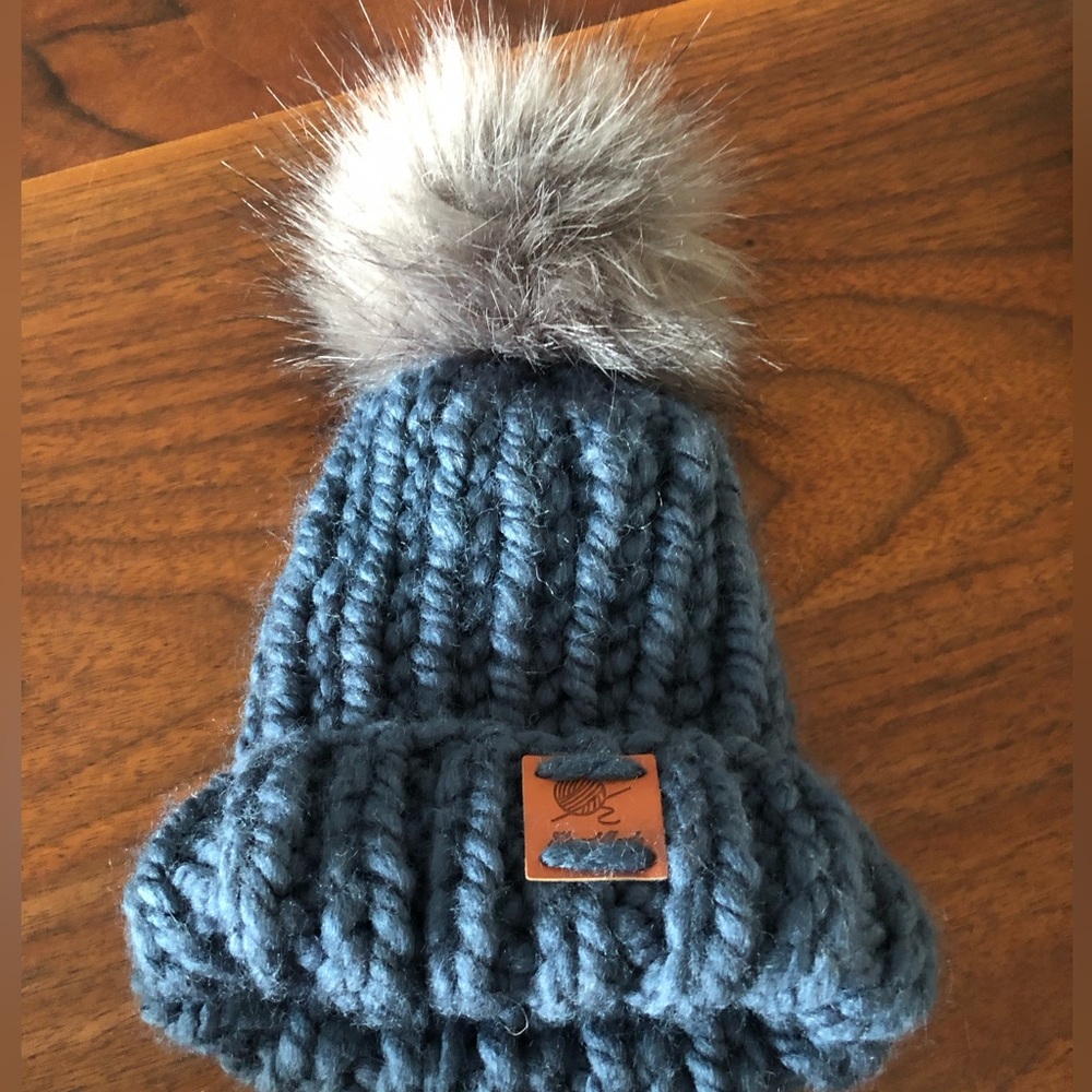 Handknit toque with Pom Pom 0-12M